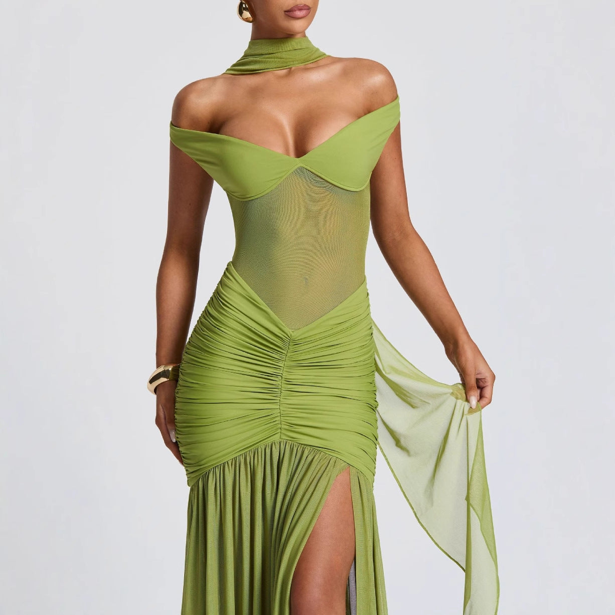 One Shoulder Maxi Dress Bodycon Mermaid Summer Evening Gown - Image 5