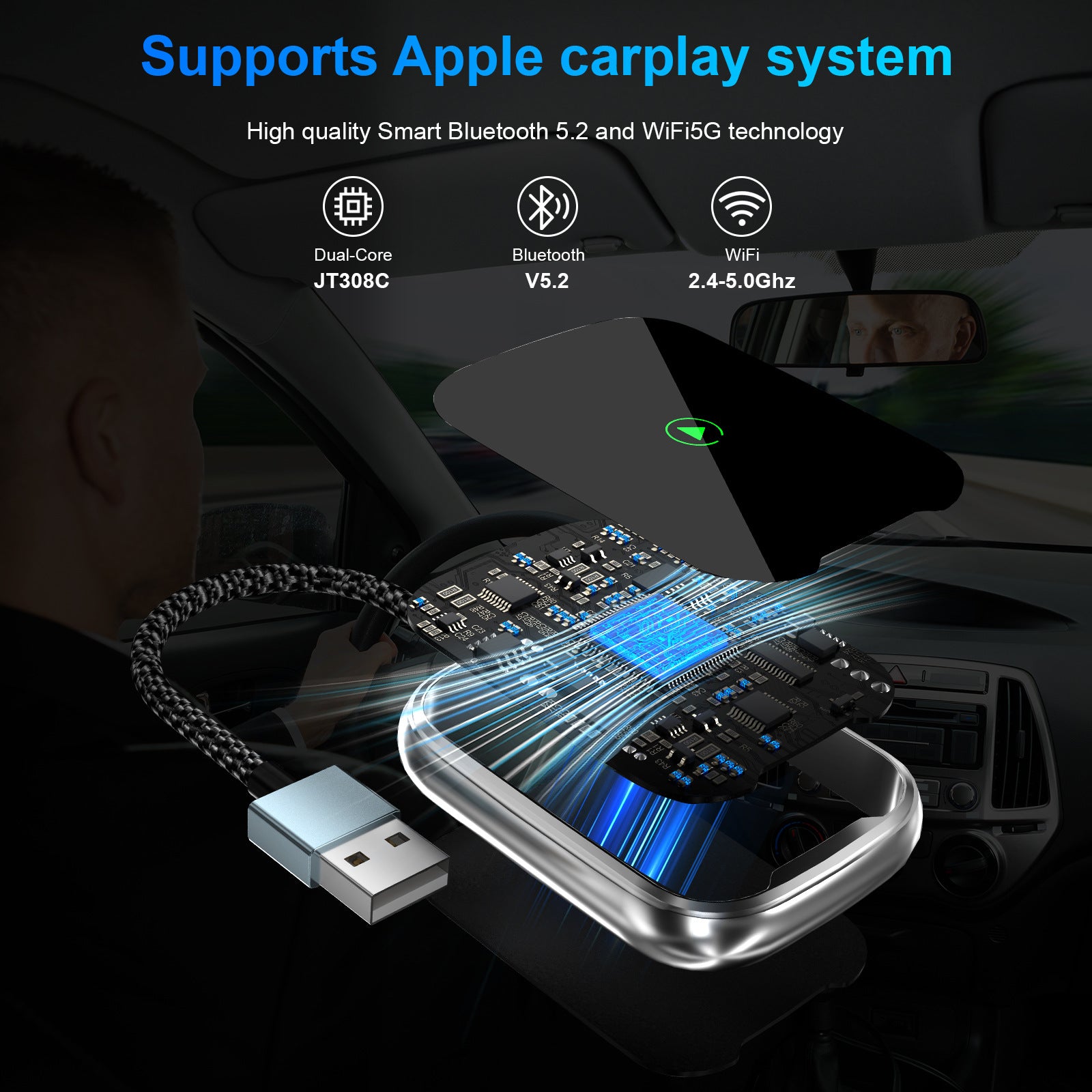 Wireless CarPlay Adapter Android Auto 2 in 1 Wired to Wireless Dongle - Image 2