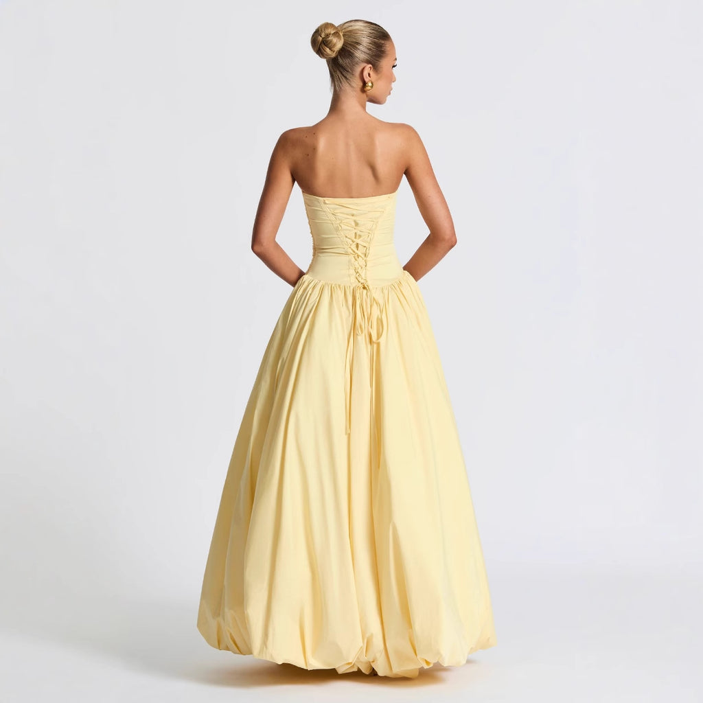 Strapless Maxi Dress Ruched Bodycon Summer Party Dress Women - Image 2