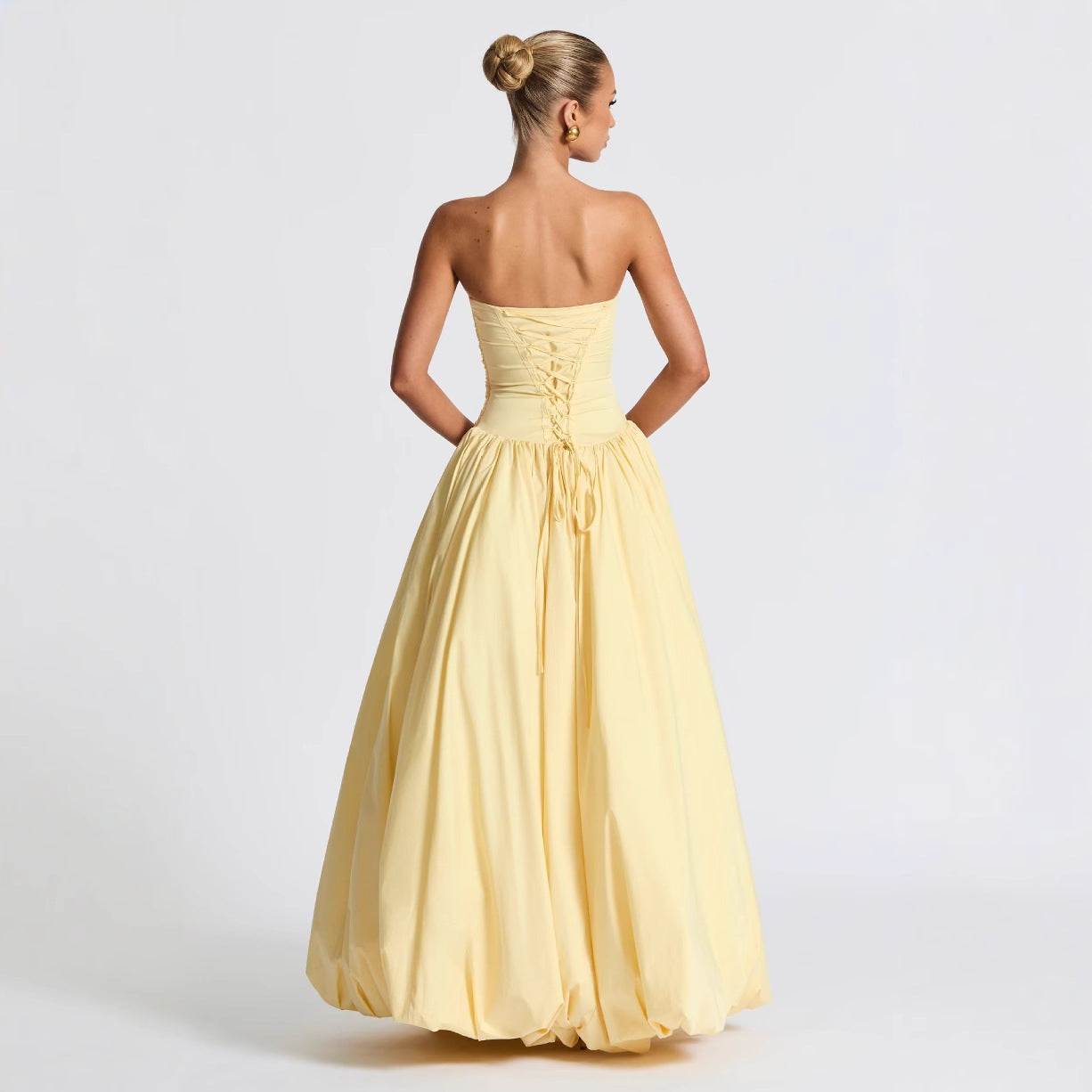 Strapless Maxi Dress Ruched Bodycon Summer Party Dress Women - Image 2