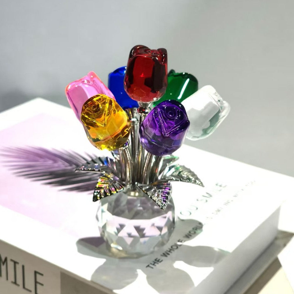 Crystal Rose Gift Eternal Glass Figurine Vase Anniversary Present Her