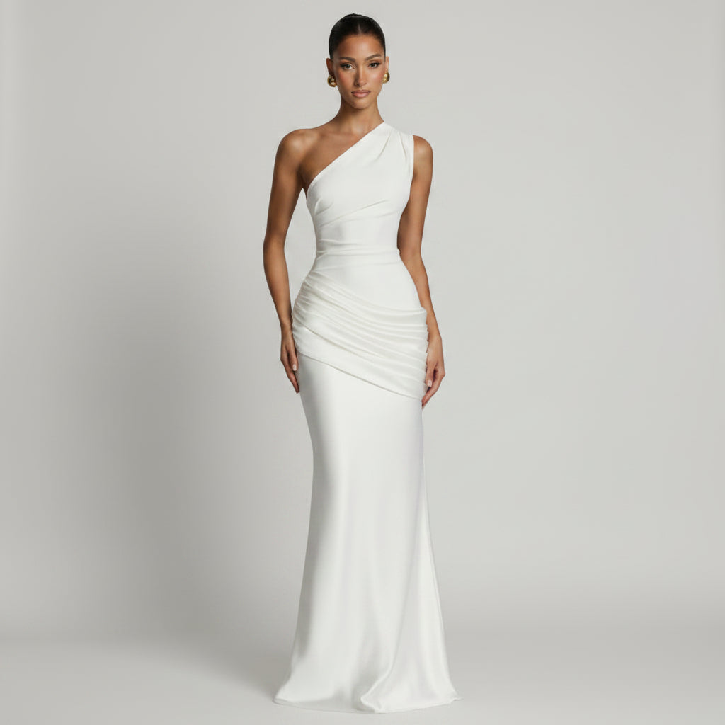 Satin Maxi Dress Long Sleeve Ruched Bodycon Elegant Evening Gown - Image 7
