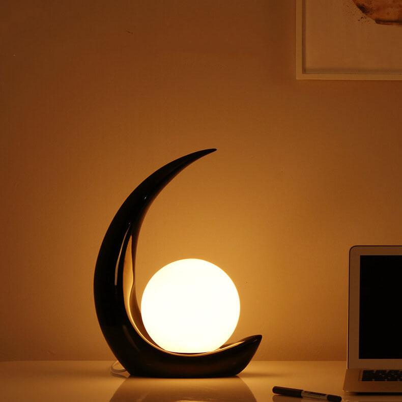 Modern Table Lamp Crescent Resin Bedside Nightstand Decor - Image 9