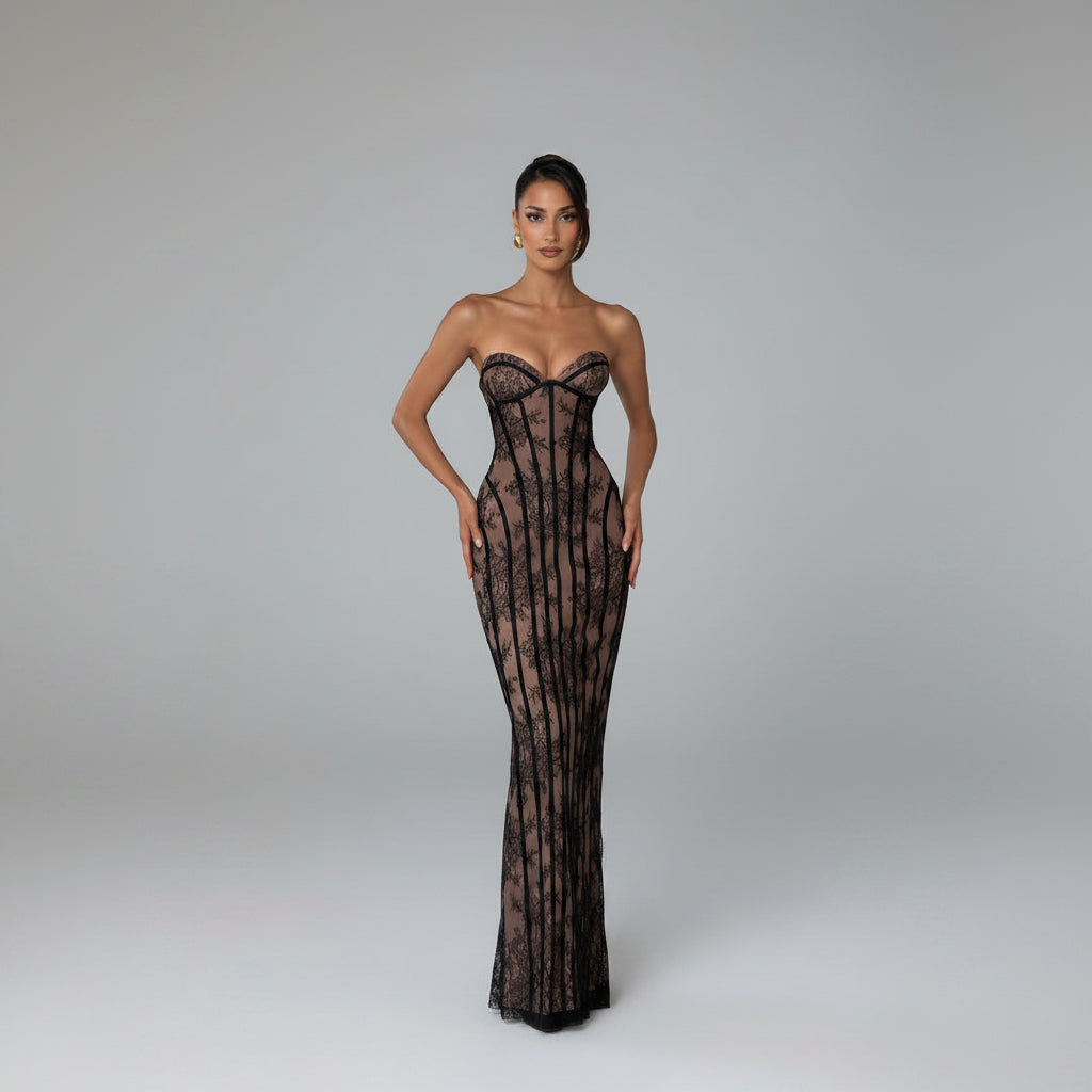 Women's Long Sleeve Maxi Dress Lace Bodycon Mermaid Wedding Guest - Image 4