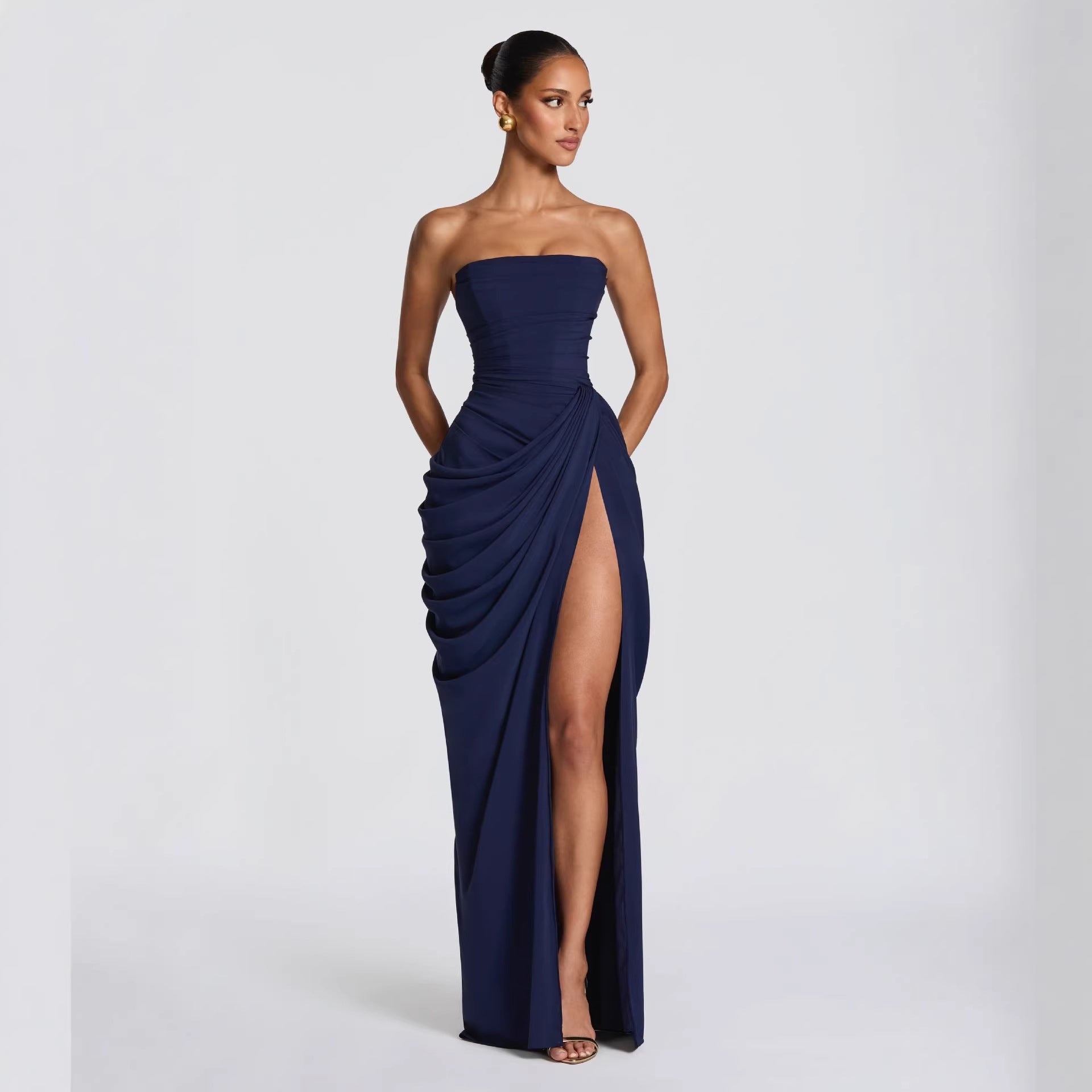 Women's Long Sleeve Bodycon Maxi Dress Ruched Mermaid Evening Gown - Image 5