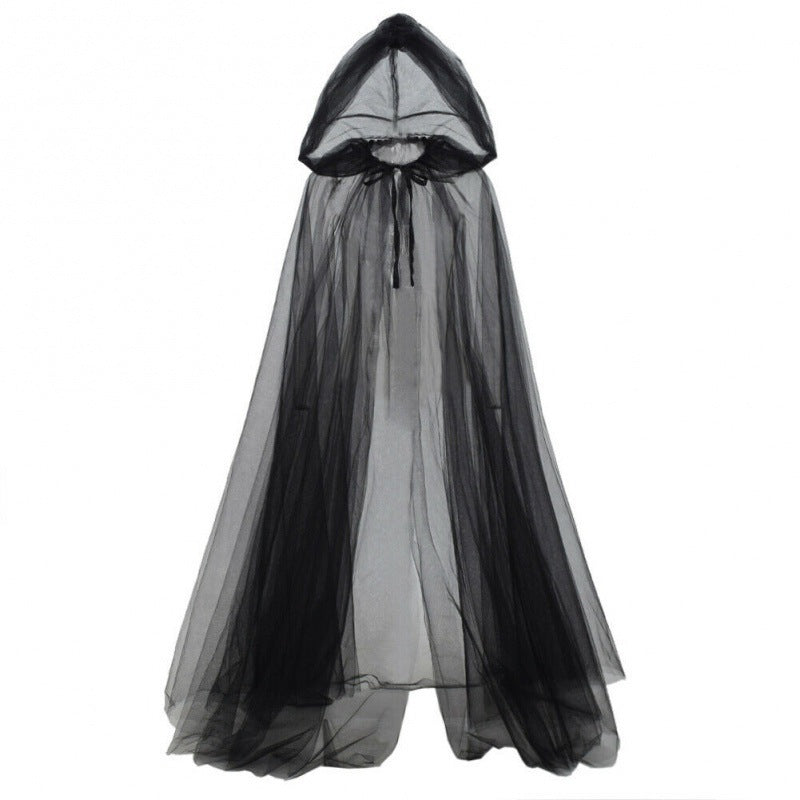 Gothic Sheer Mesh Hooded Cape Floor Length - Image 3