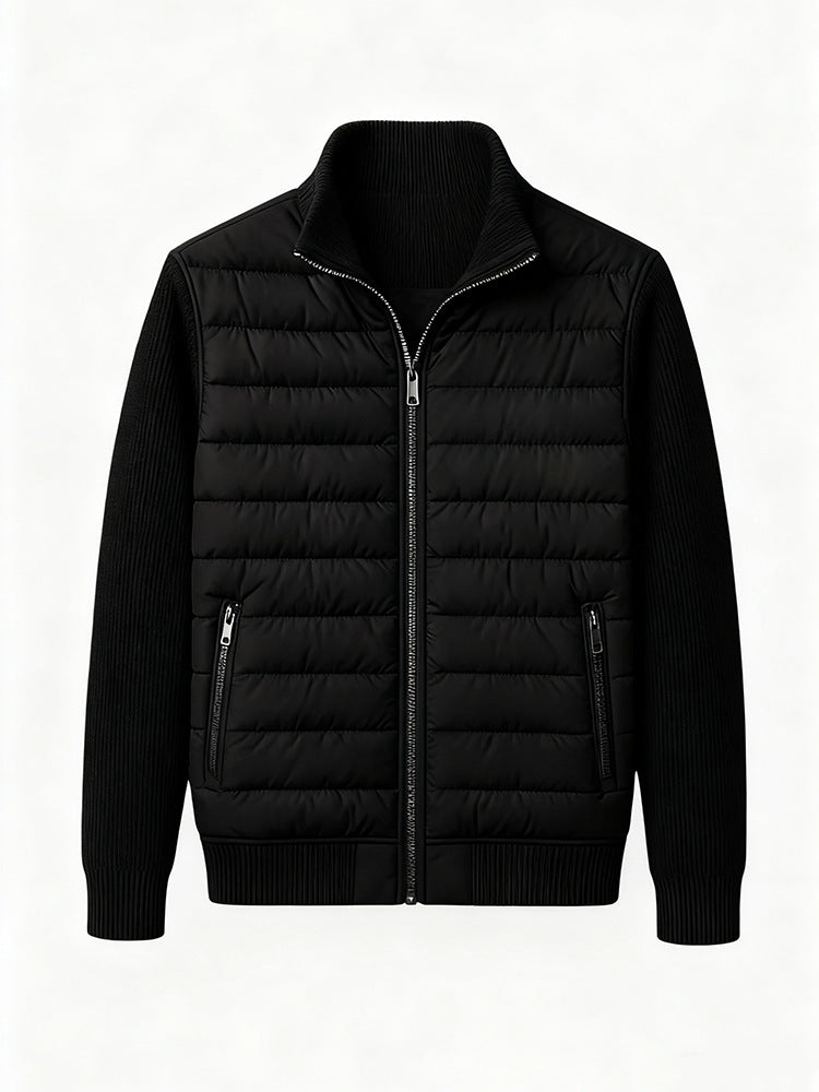 Men's Quilted Knitted Sleeve Jacket with Zipper and Pockets