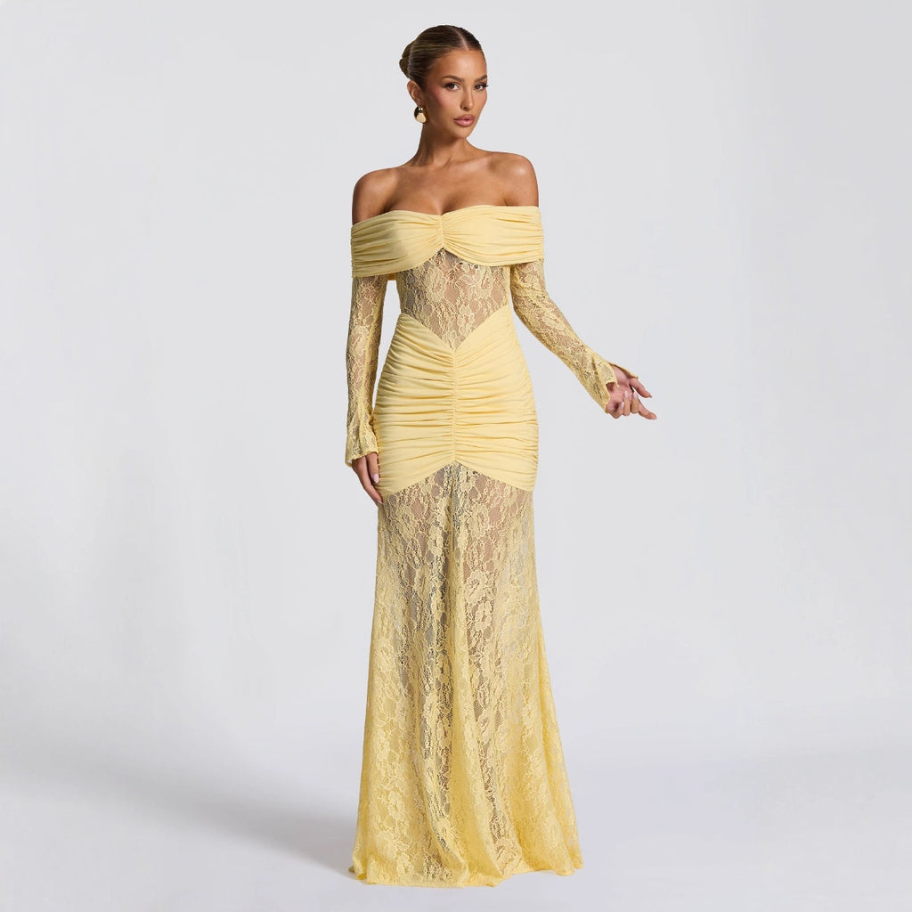 Halter Lace Maxi Dress Backless Bodycon Sleeveless Summer Eventwear