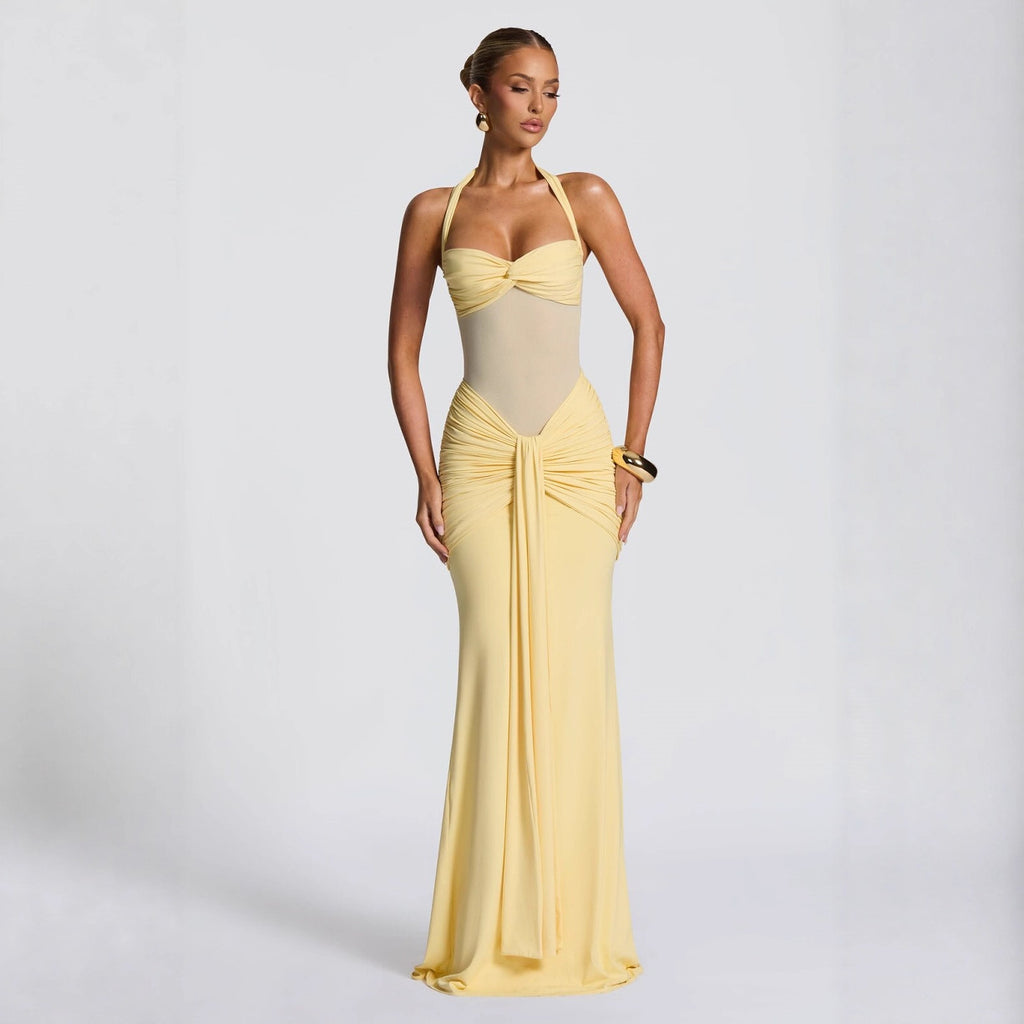 Women's Mesh Maxi Dress Bodycon Fishtail Sleeveless Party Gown
