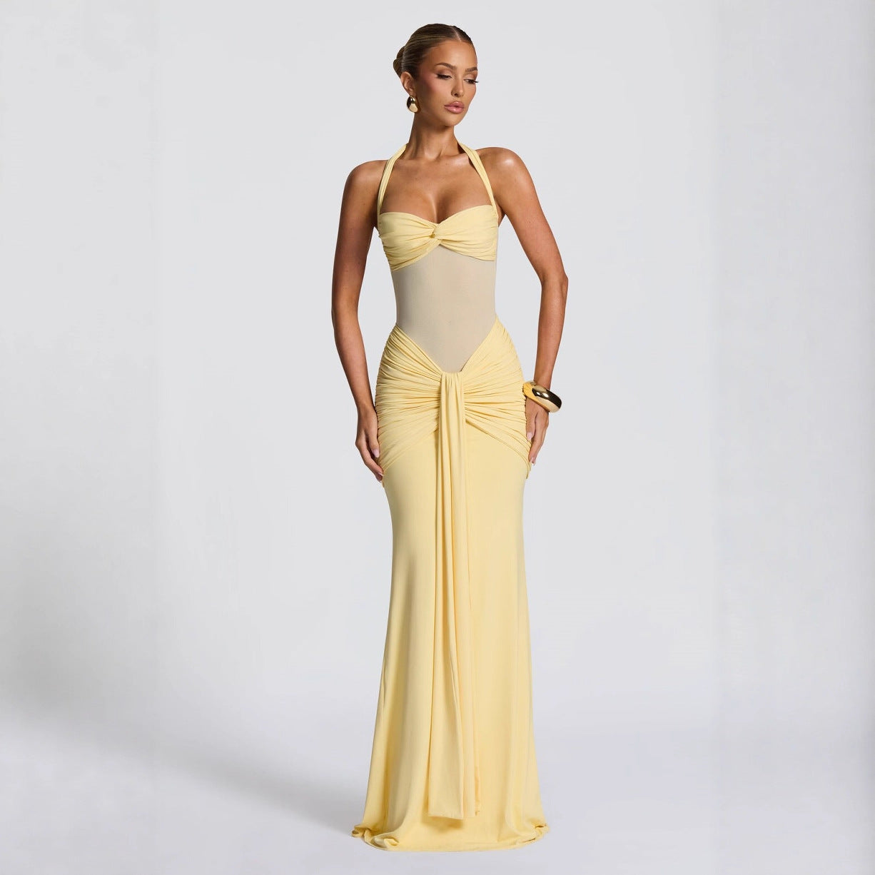 Women's Mesh Maxi Dress Bodycon Fishtail Sleeveless Party Gown