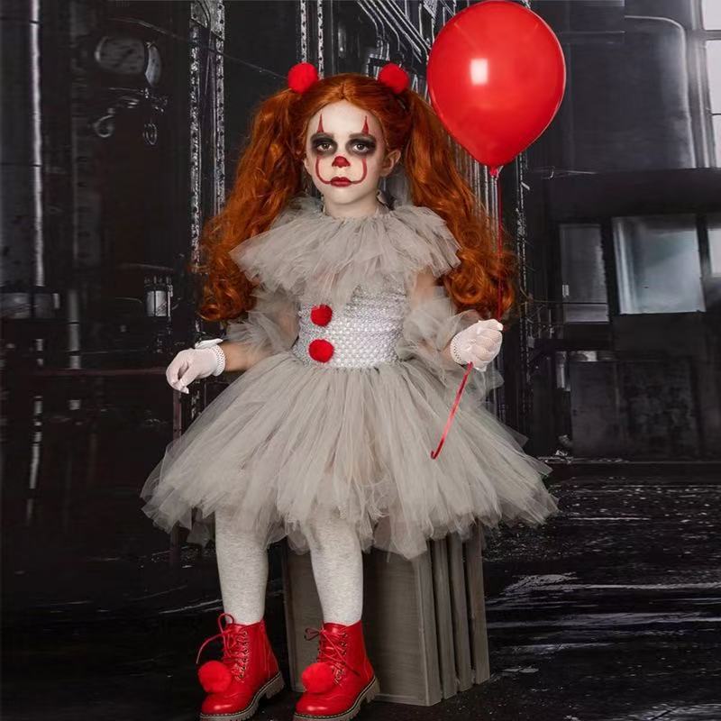 3 Piece Polyester Girls Creepy Clown Costume - Image 2
