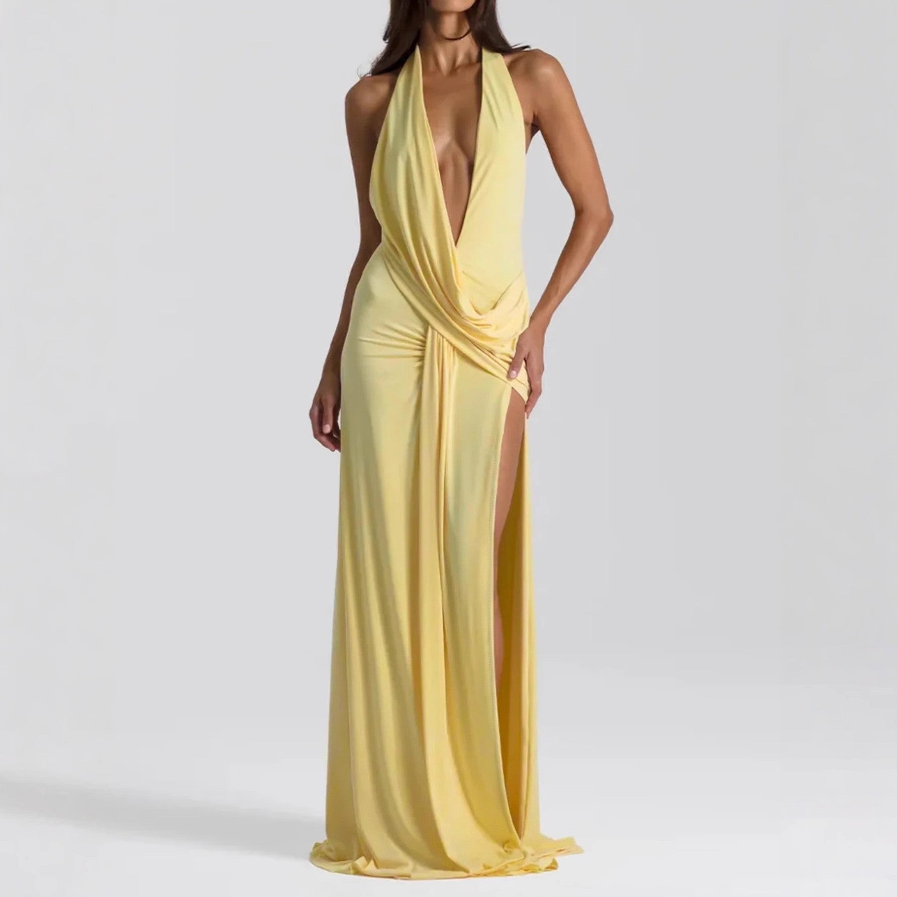 Backless Bodycon Dress Deep V Neck Halter Sexy Party Cocktail