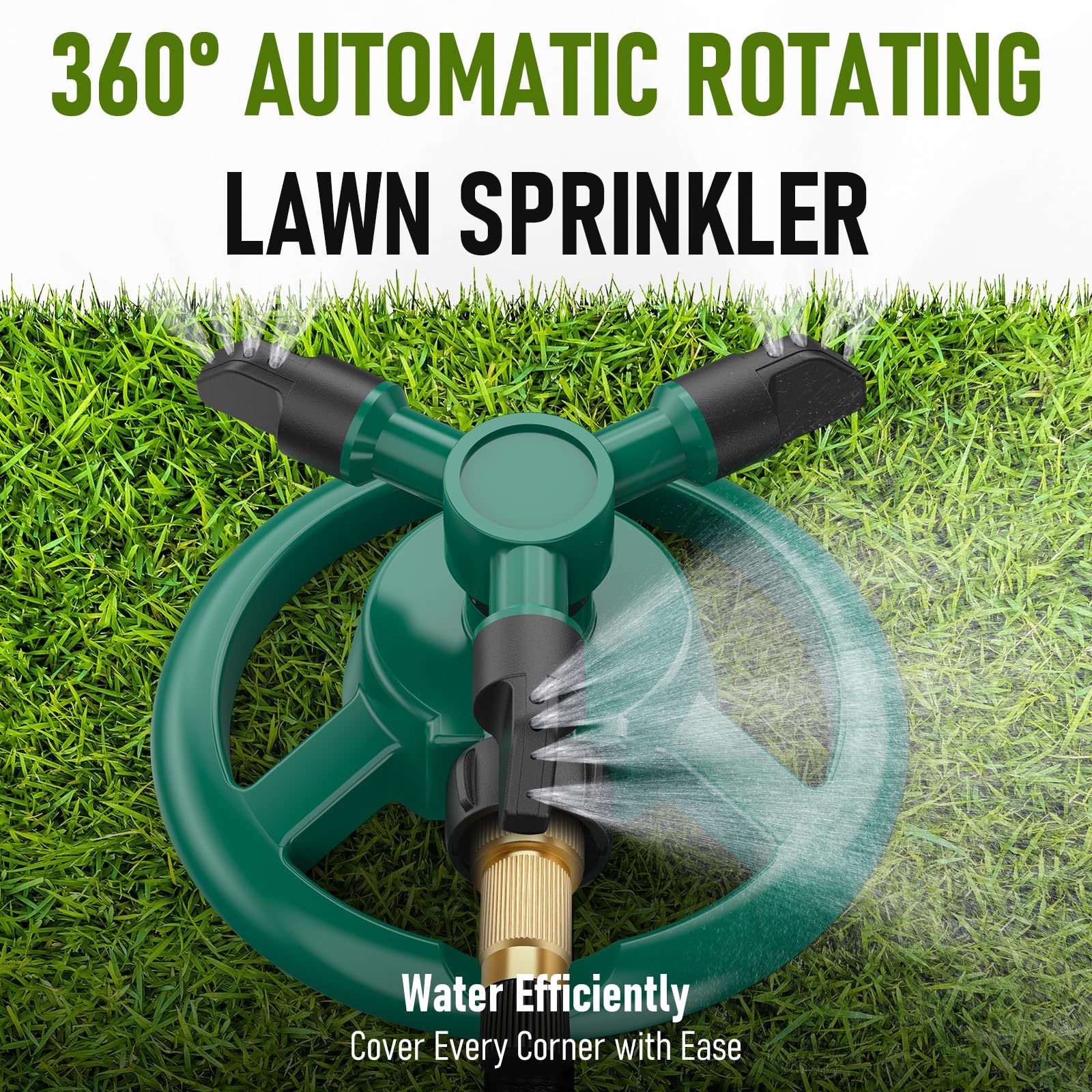 360 Rotating Garden Sprinkler 3 Arm Automatic Large Area Lawn Watering