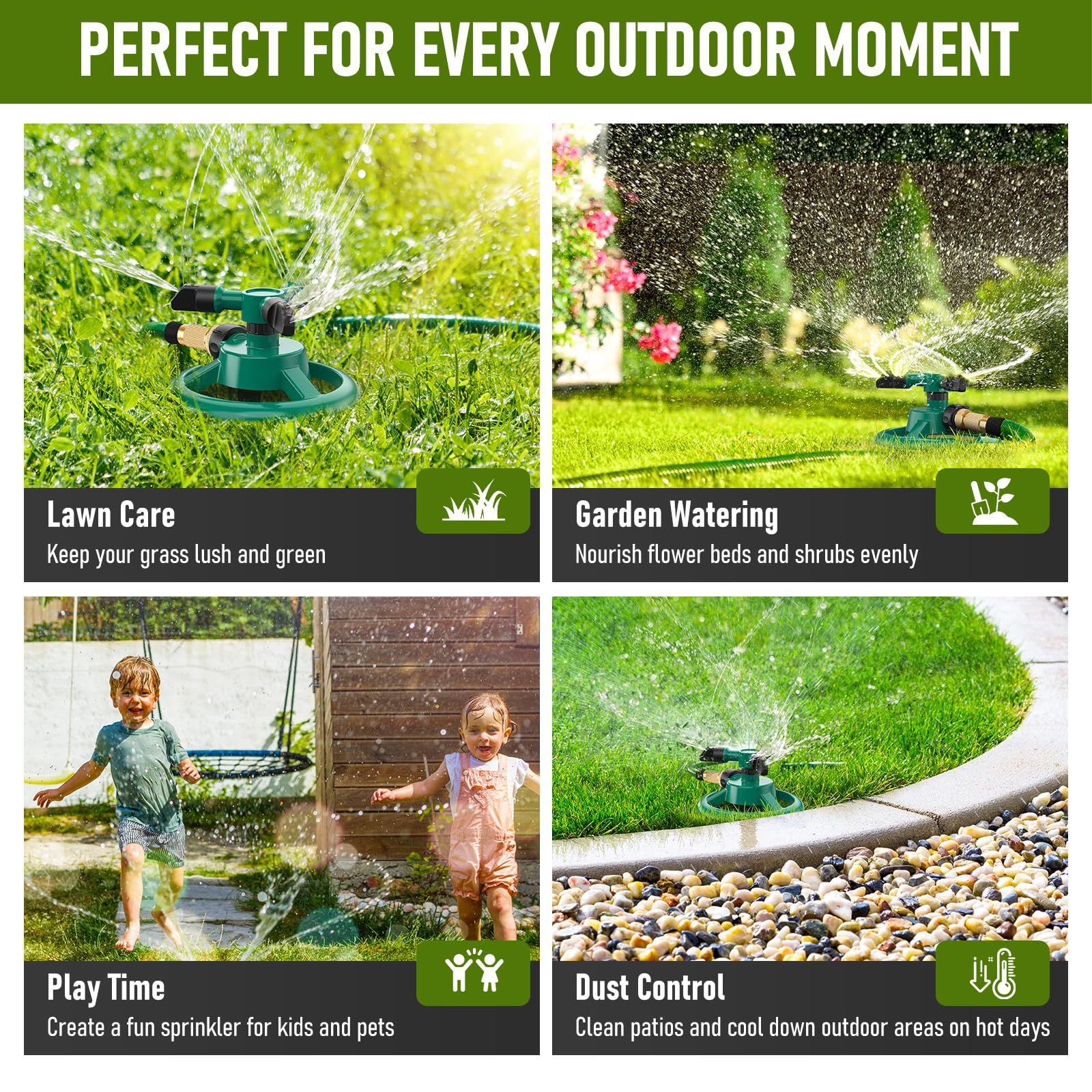 360 Rotating Garden Sprinkler 3 Arm Automatic Large Area Lawn Watering