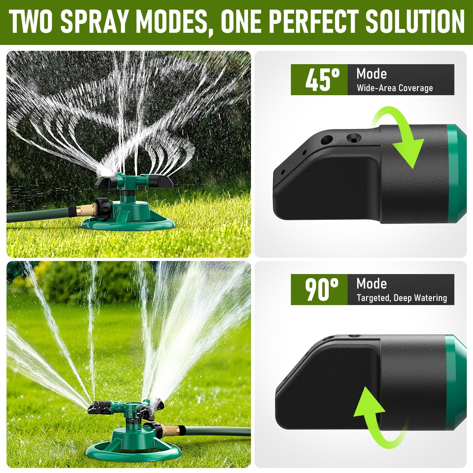 360 Rotating Garden Sprinkler 3 Arm Automatic Large Area Lawn Watering