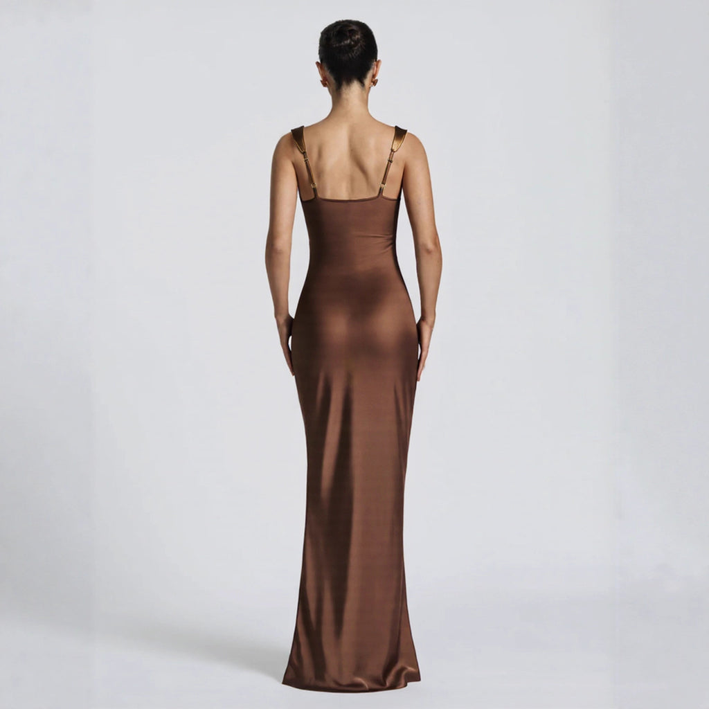 Ruched Maxi Dress Spaghetti Strap Bodycon Evening Gown - Image 3