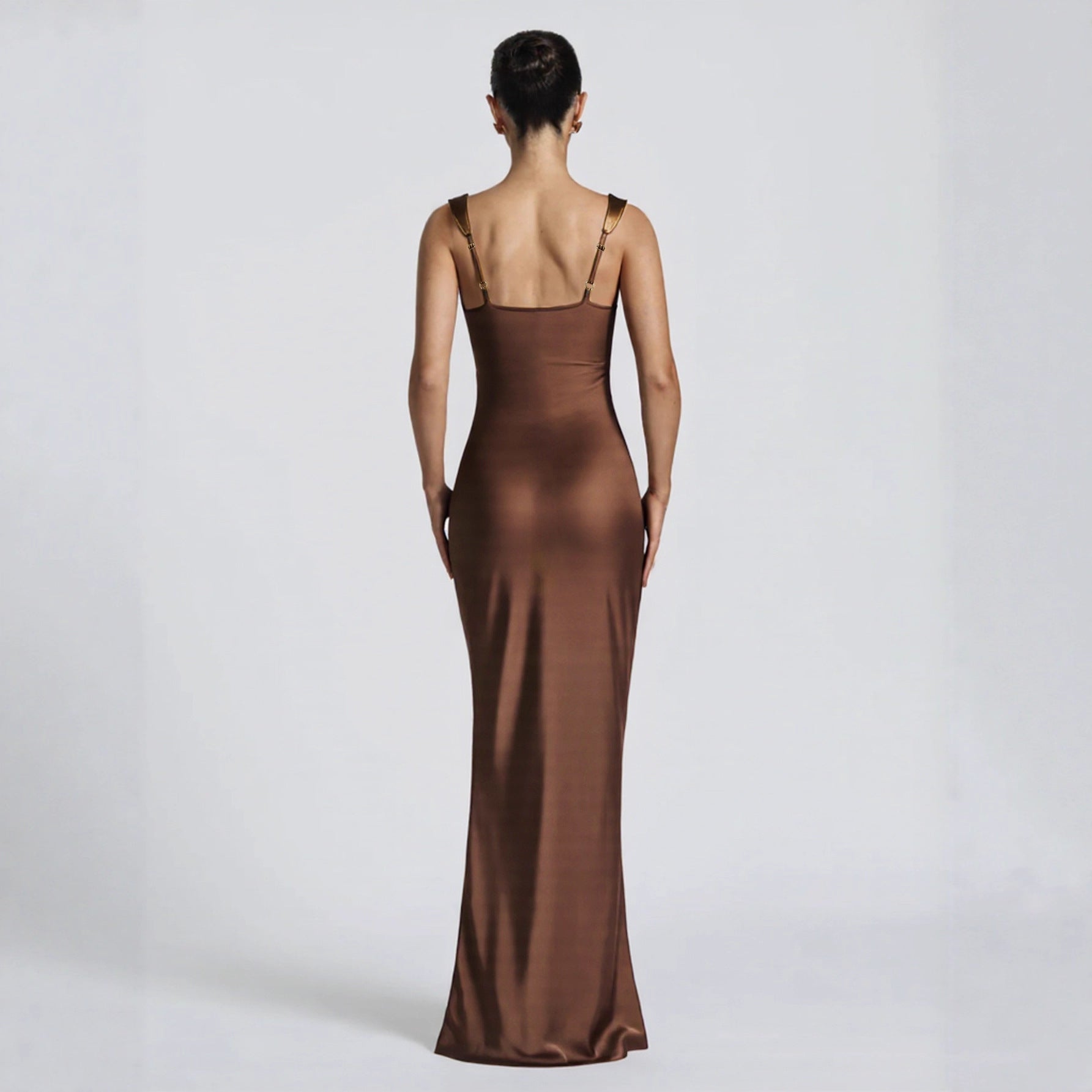 Ruched Maxi Dress Spaghetti Strap Bodycon Evening Gown - Image 3