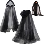 Gothic Sheer Mesh Hooded Cape Floor Length