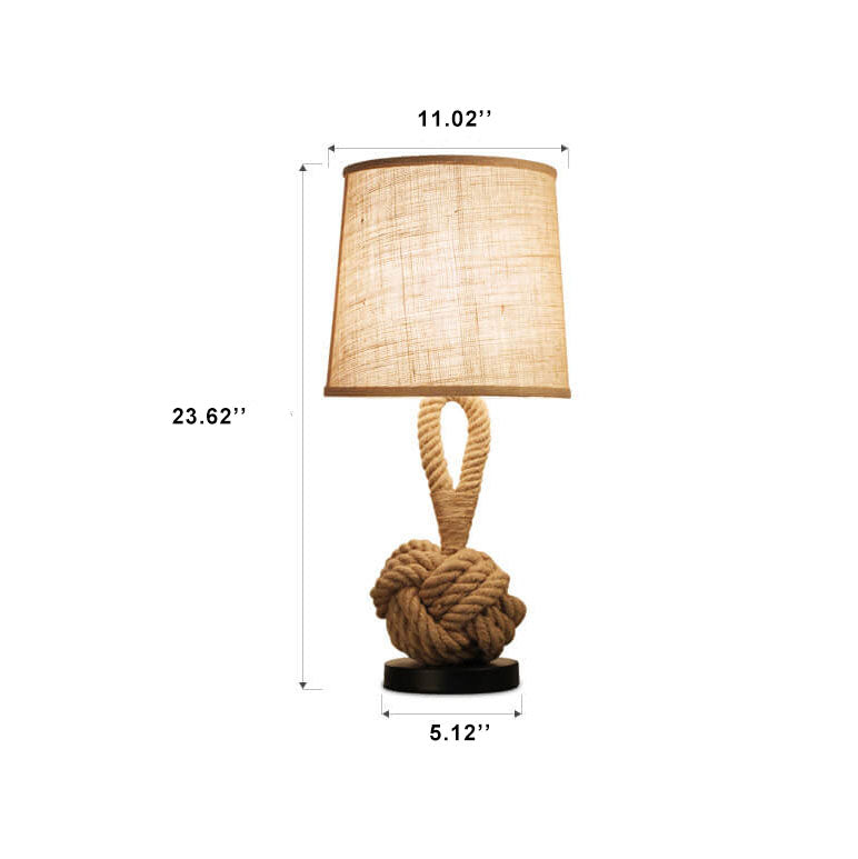 Vintage Table Lamp Fabric Shade Twine Wrapped Bedside Accent Lighting - Image 7