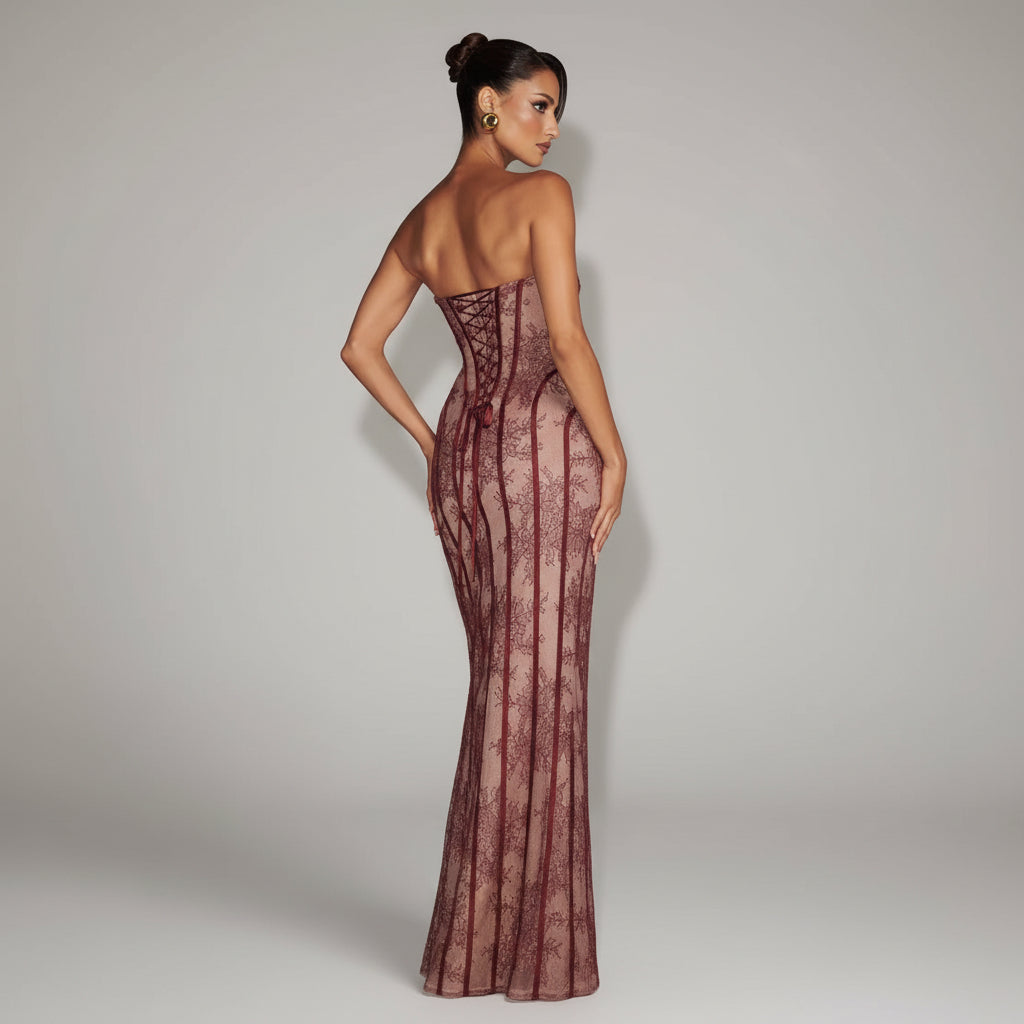 Women's Long Sleeve Maxi Dress Lace Bodycon Mermaid Wedding Guest - Image 2