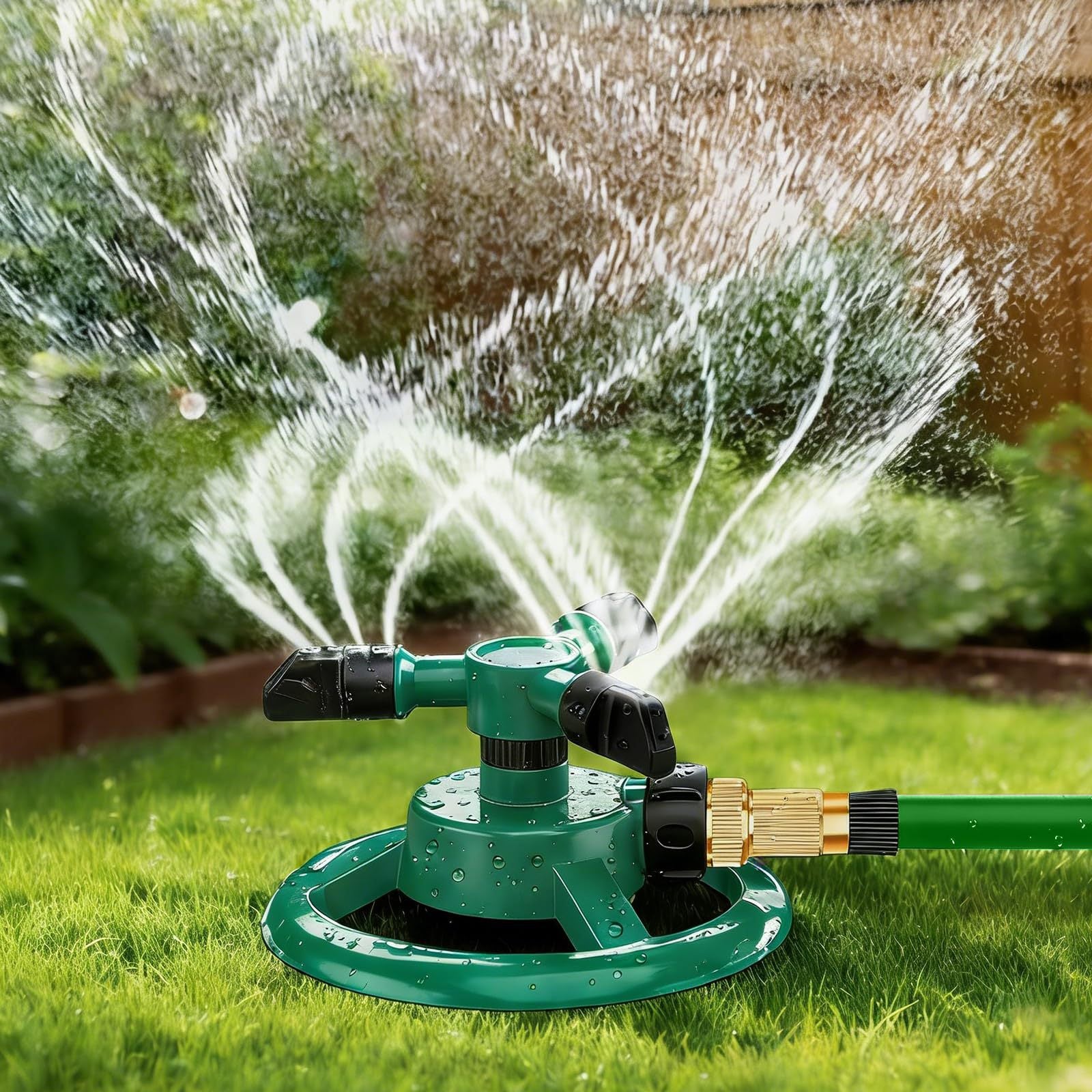360 Rotating Garden Sprinkler 3 Arm Automatic Large Area Lawn Watering