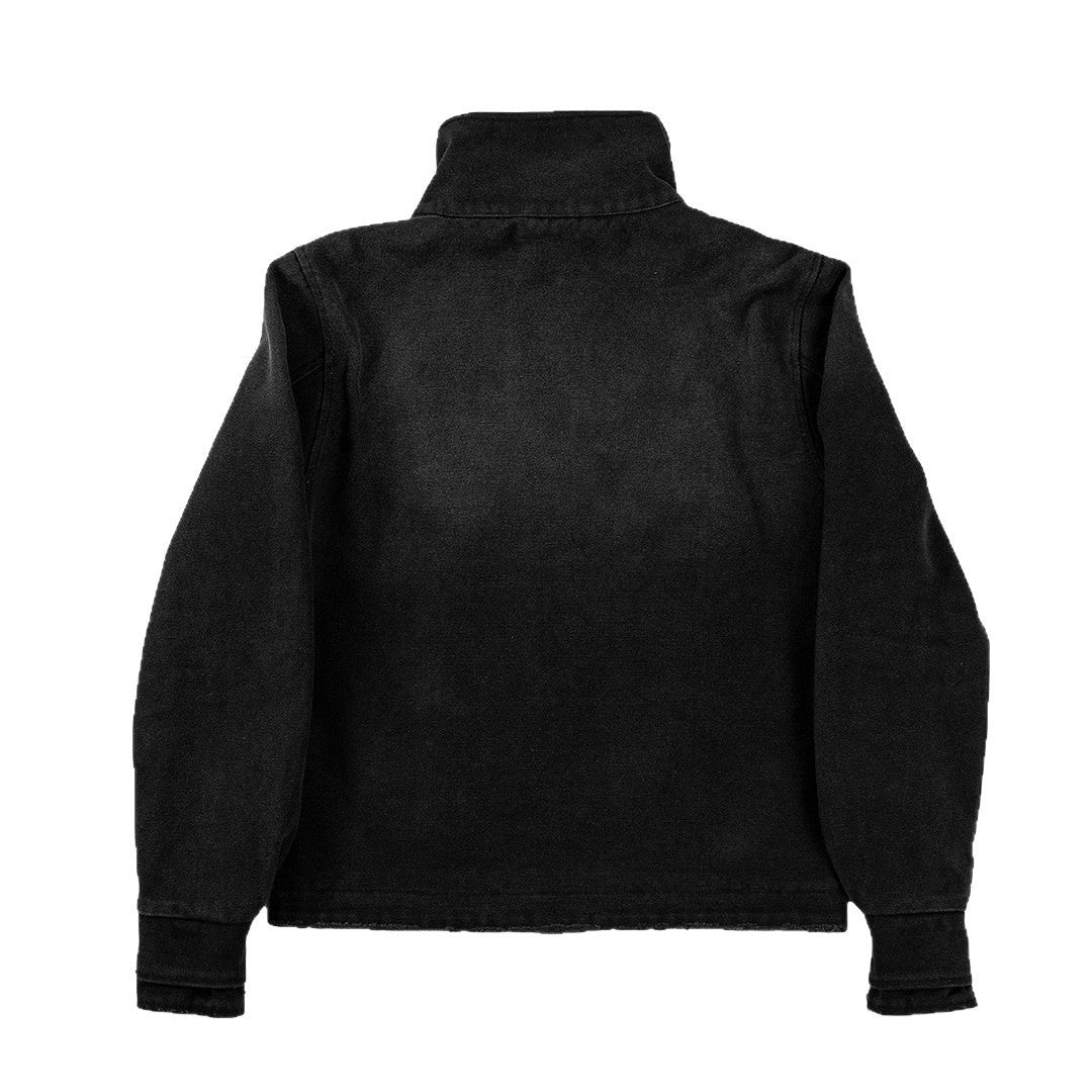 Washed Vintage Jacket Stand Collar Loose Fit Streetwear Button Front Black - Image 5