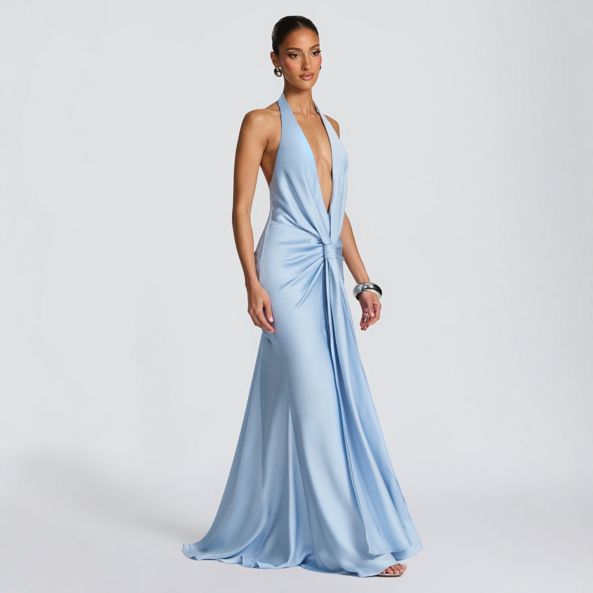 Halter Maxi Dress Backless Slit Sexy Summer Women Long Gown - Image 2