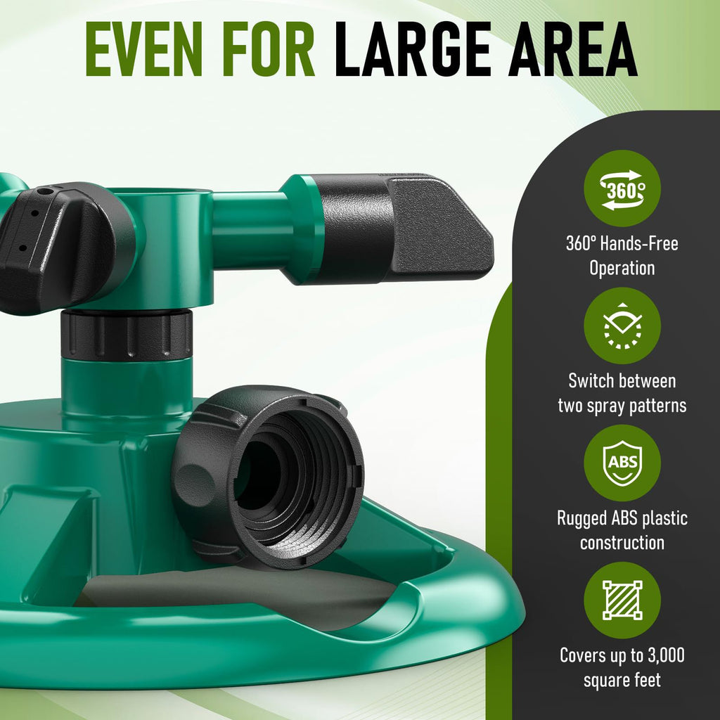 360 Rotating Garden Sprinkler 3 Arm Automatic Large Area Lawn Watering