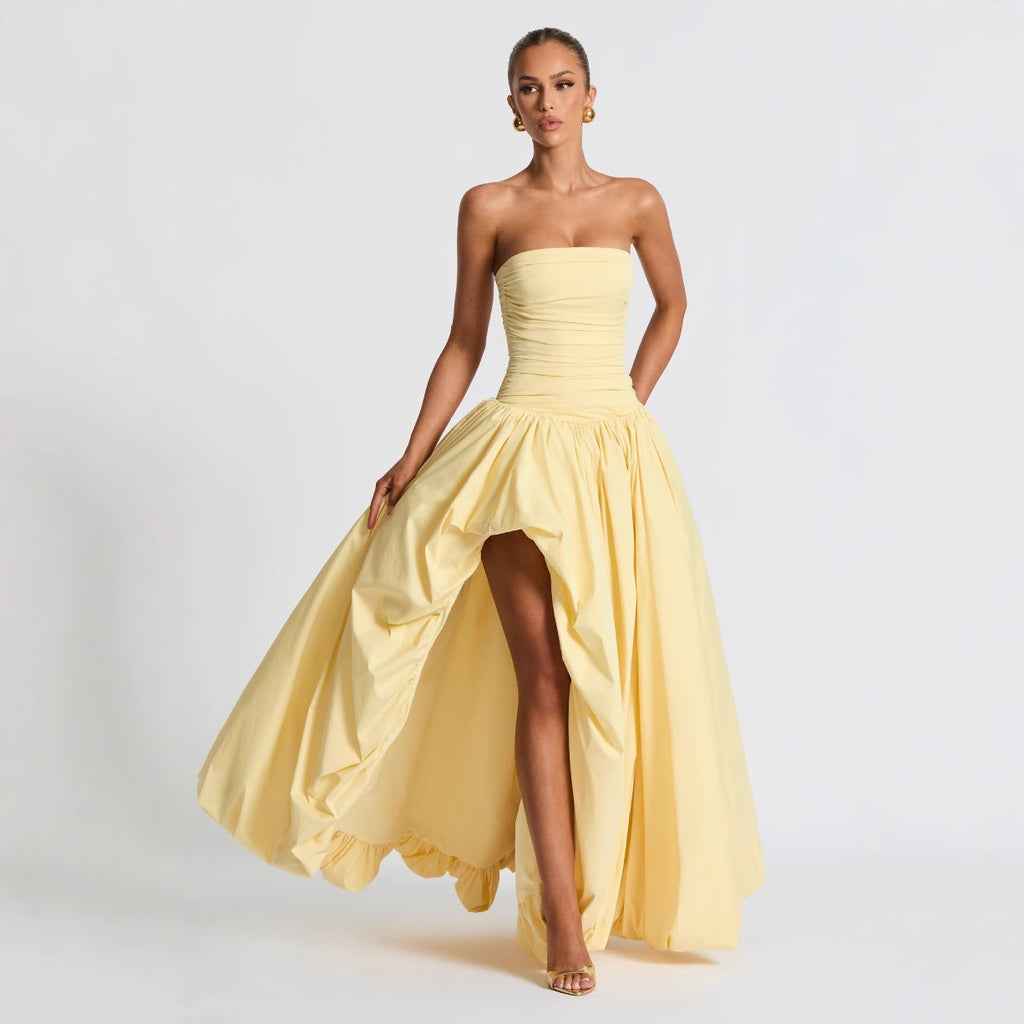 Strapless Maxi Dress Ruched Bodycon Summer Party Dress Women