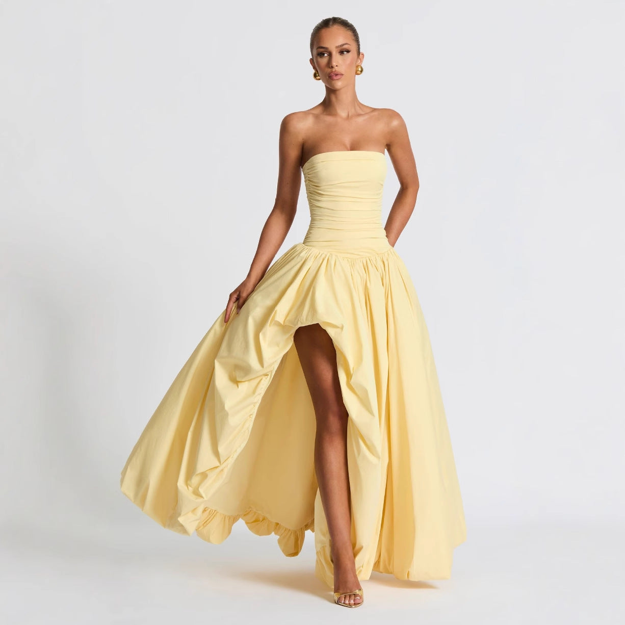 Strapless Maxi Dress Ruched Bodycon Summer Party Dress Women
