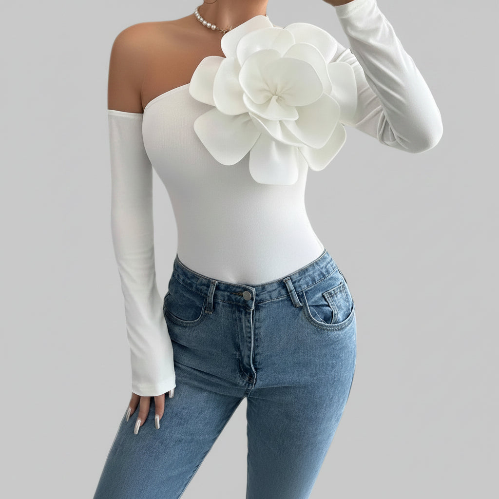 Off Shoulder Bodysuit Long Sleeve White Party Elegant Sexy Women - Image 5