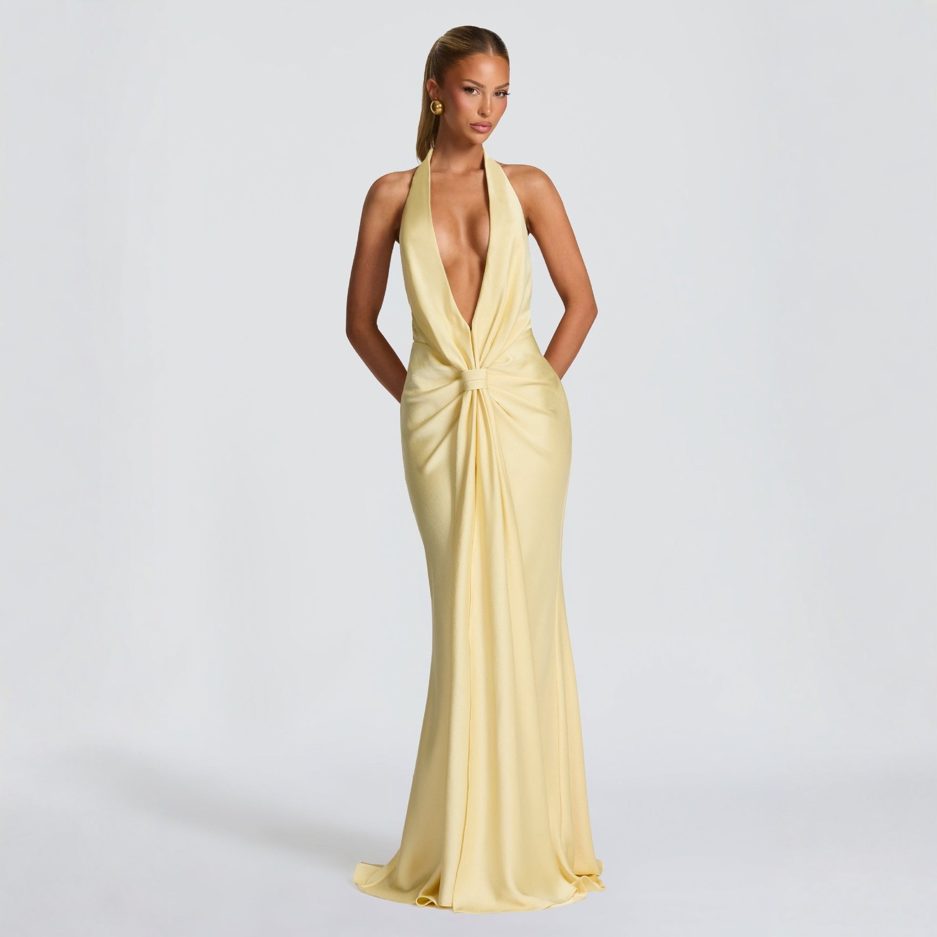 Halter Maxi Dress Backless Slit Sexy Summer Women Long Gown - Image 3