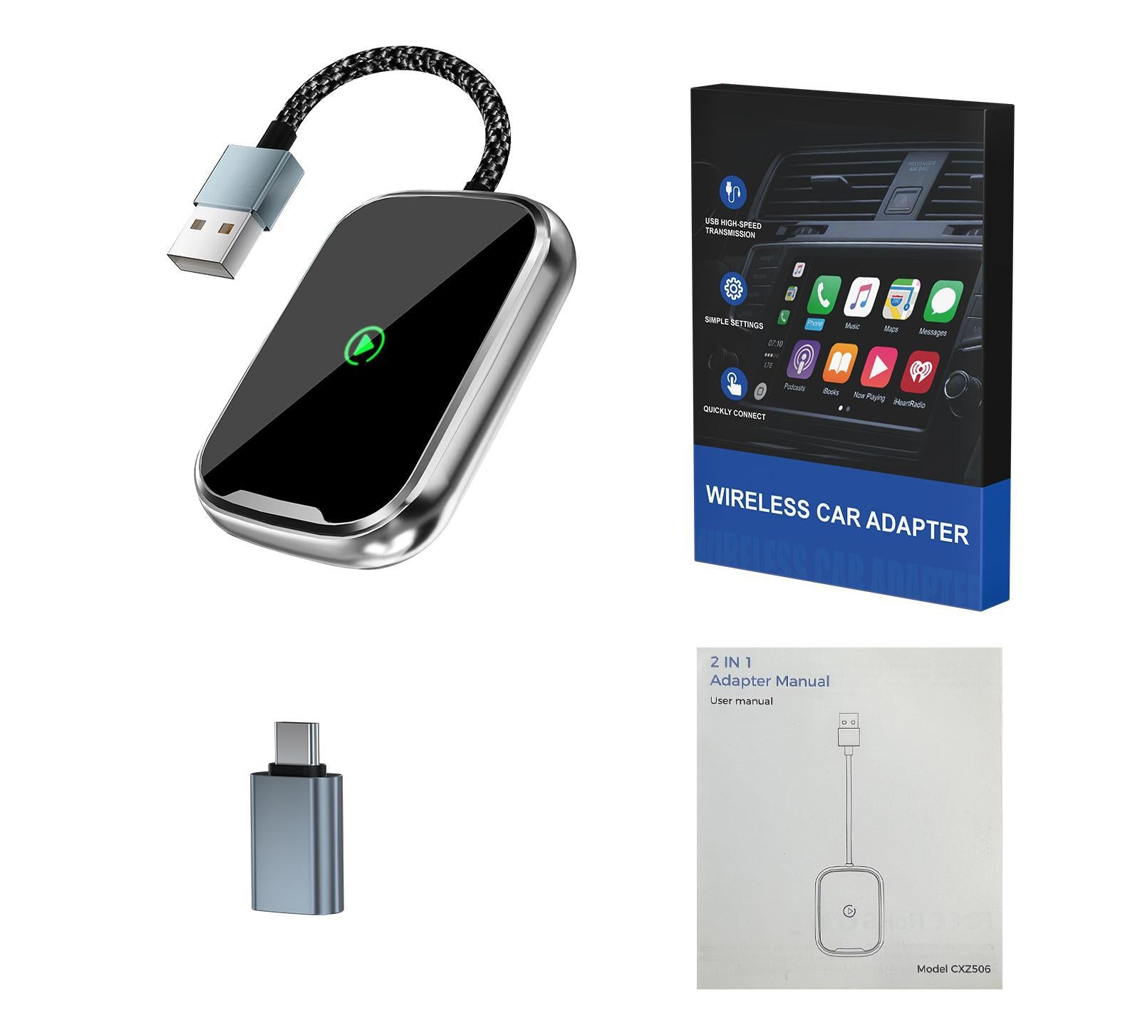 Bezprzewodowy adapter CarPlay i Android Auto 2 w 1, przejściówka z przewodowej na bezprzewodową