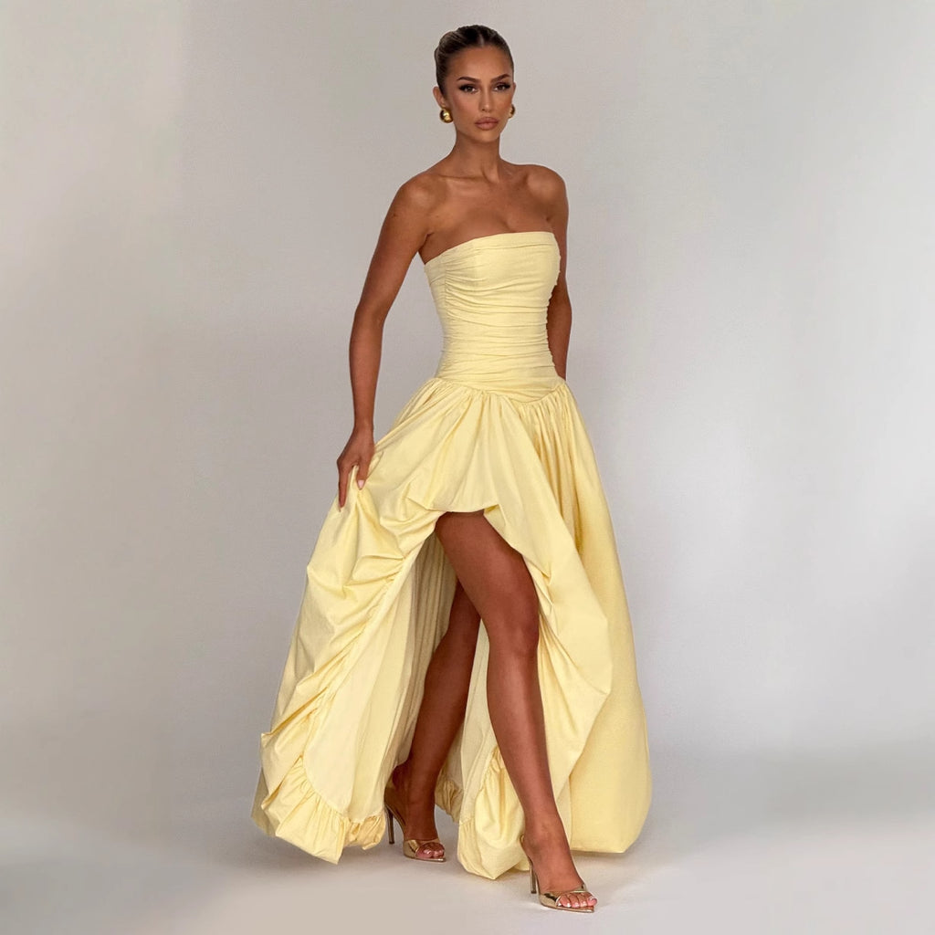 Strapless Maxi Dress Ruched Bodycon Summer Party Dress Women - Image 3
