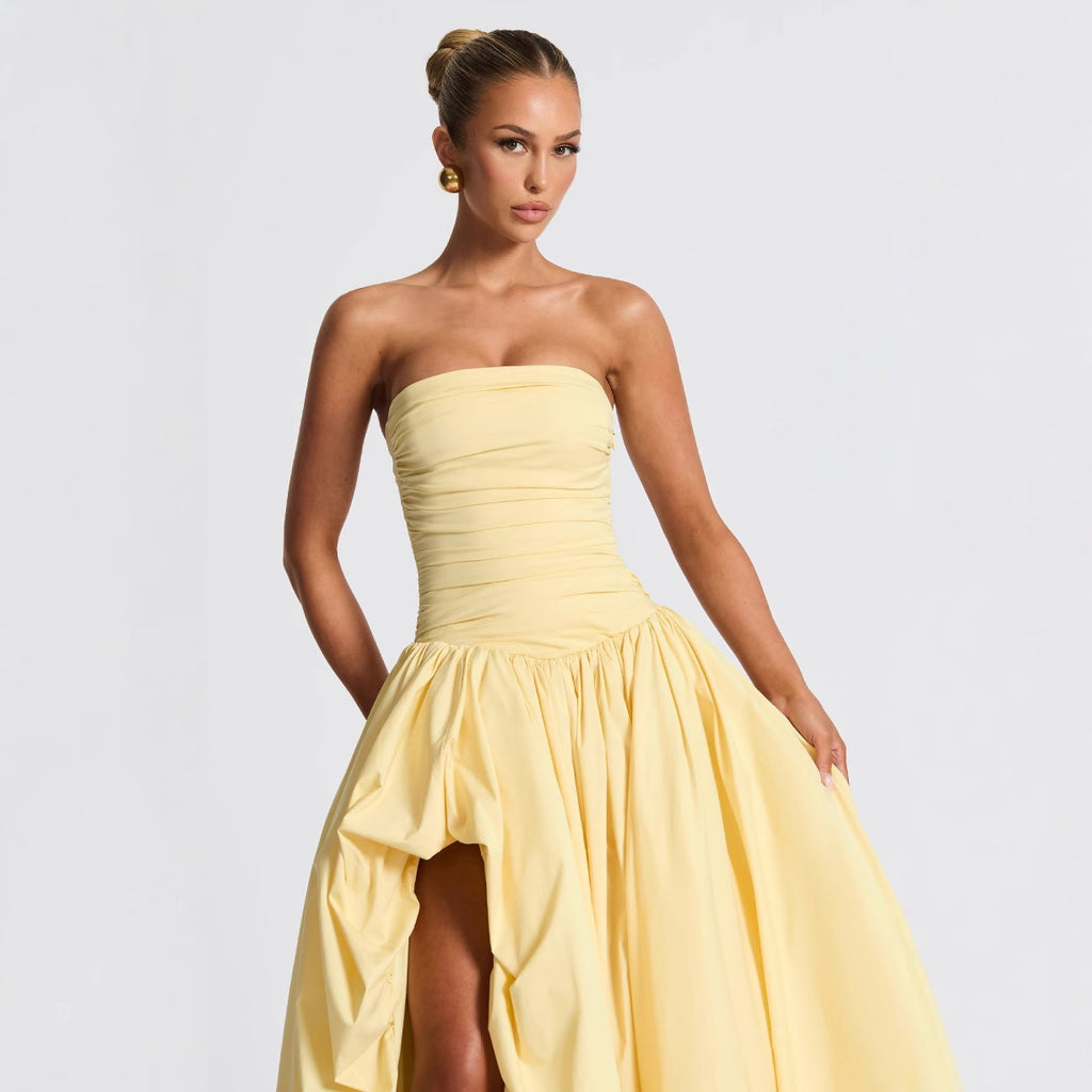 Strapless Maxi Dress Ruched Bodycon Summer Party Dress Women - Image 5