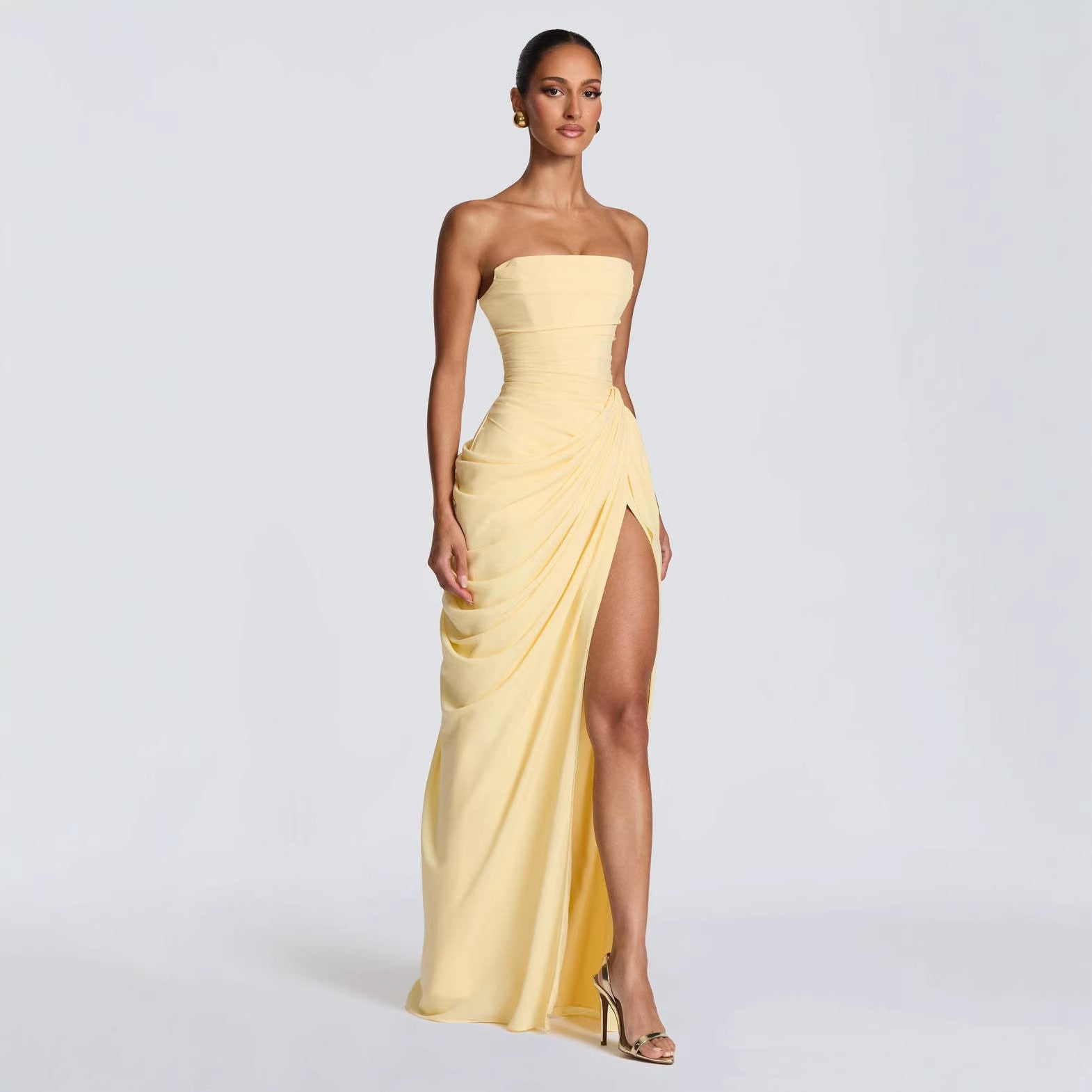 Women's Long Sleeve Bodycon Maxi Dress Ruched Mermaid Evening Gown - Image 9