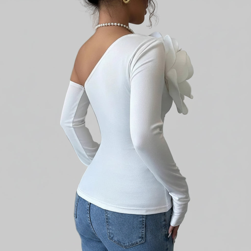 Off Shoulder Bodysuit Long Sleeve White Party Elegant Sexy Women - Image 3