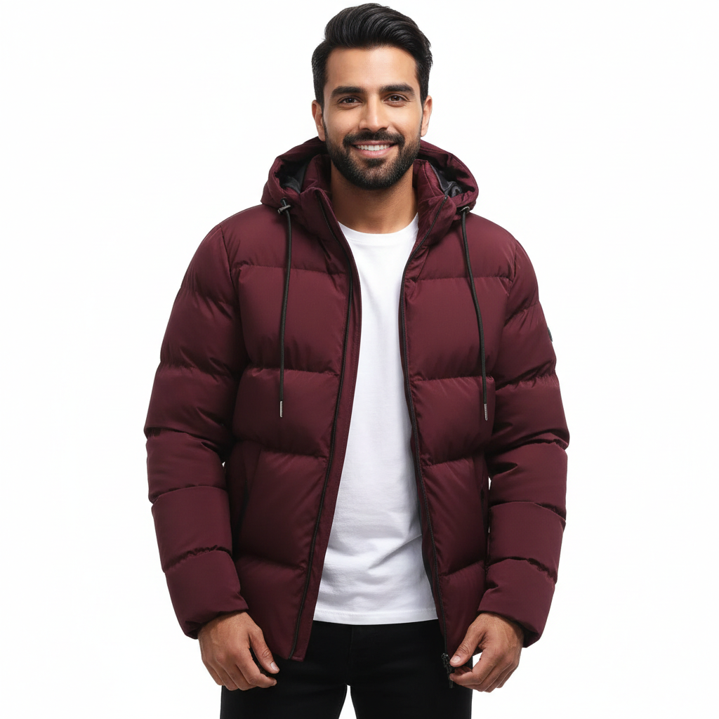 Men's Water-Resistant Hood Winter Quilted Parka Jacket