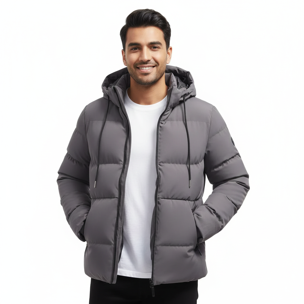 Men's Water-Resistant Hood Winter Quilted Parka Jacket