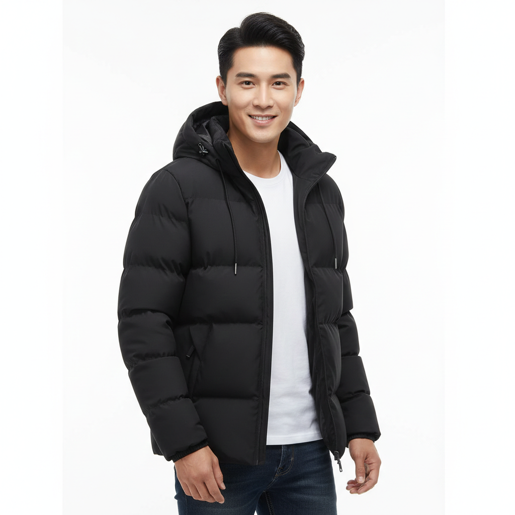 Men's Water-Resistant Hood Winter Quilted Parka Jacket