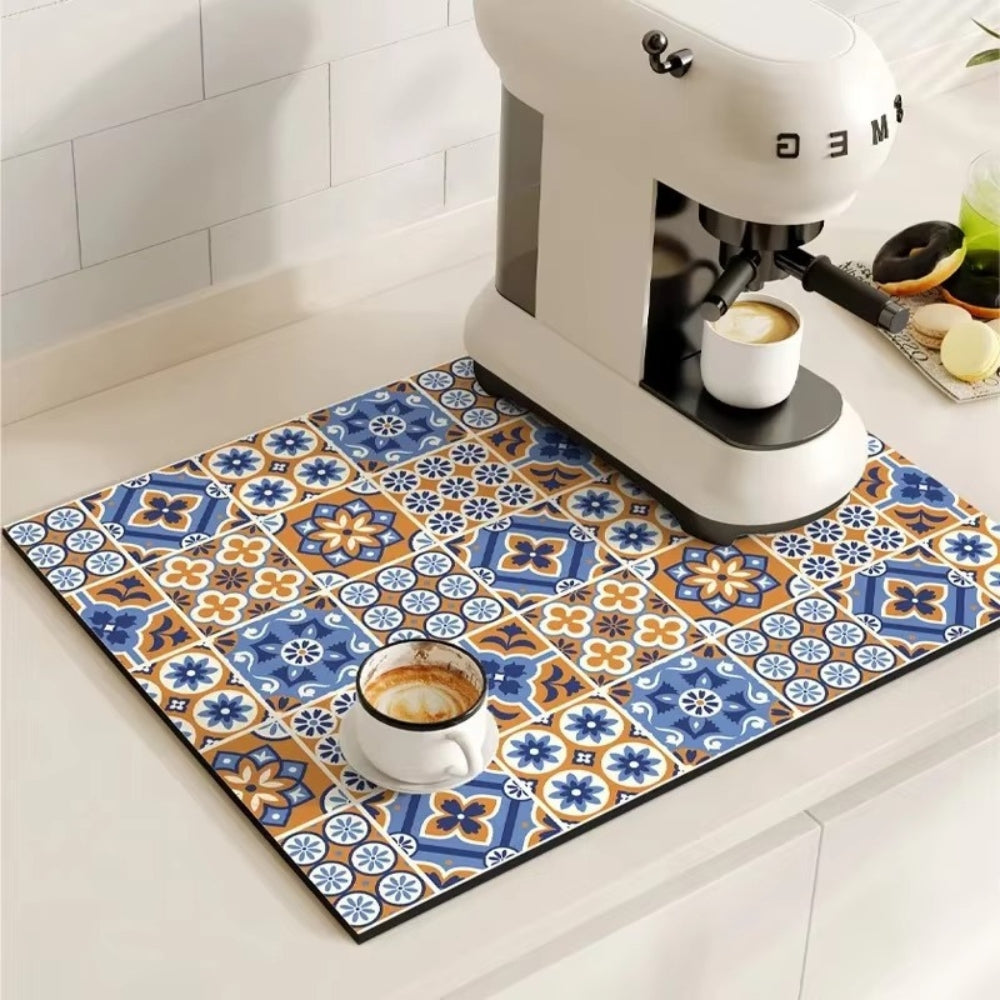 Retro Tile Design Absorbent Coffee Mat - Image 3