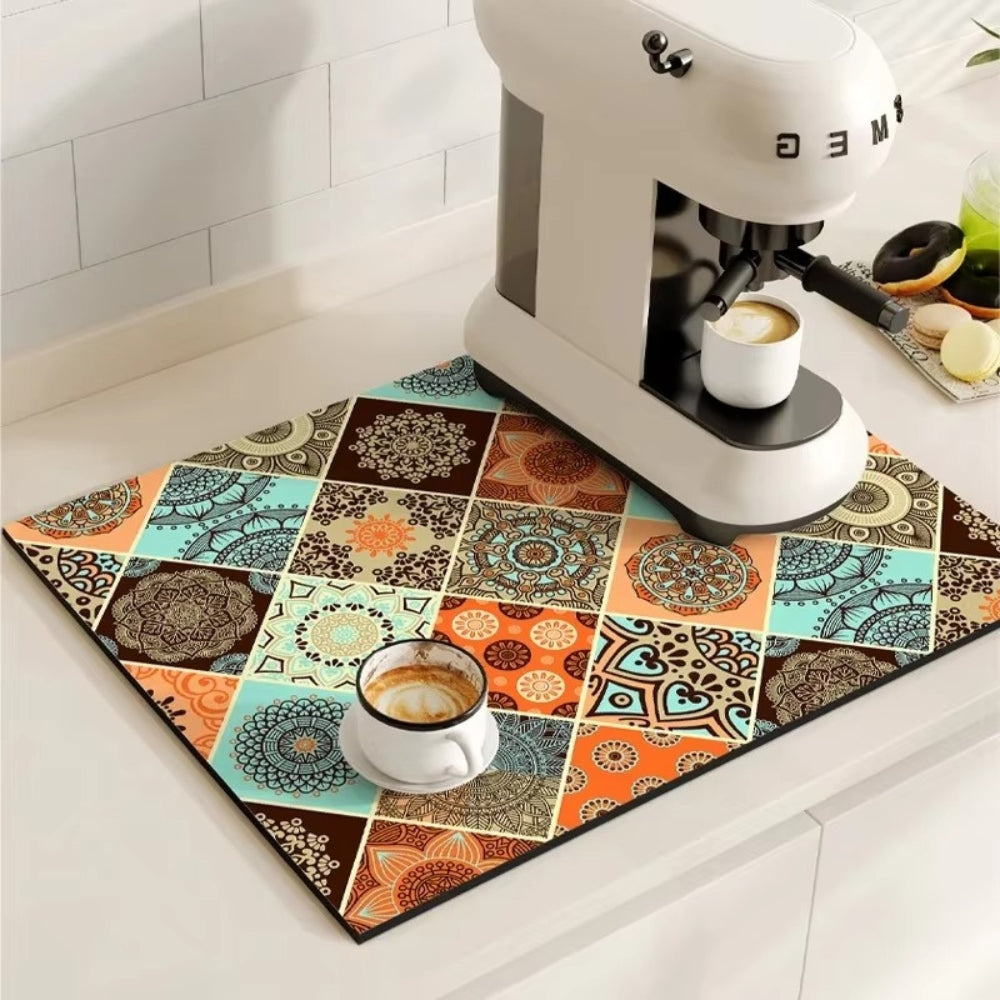 Retro Tile Design Absorbent Coffee Mat - Image 5