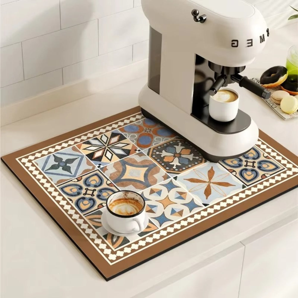 Retro Tile Design Absorbent Coffee Mat - Image 6