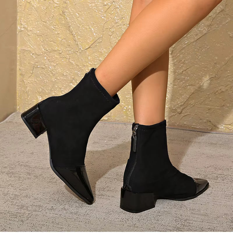 Women's Fashion Glossy Sleek Non-slip Suede Ankle Boots