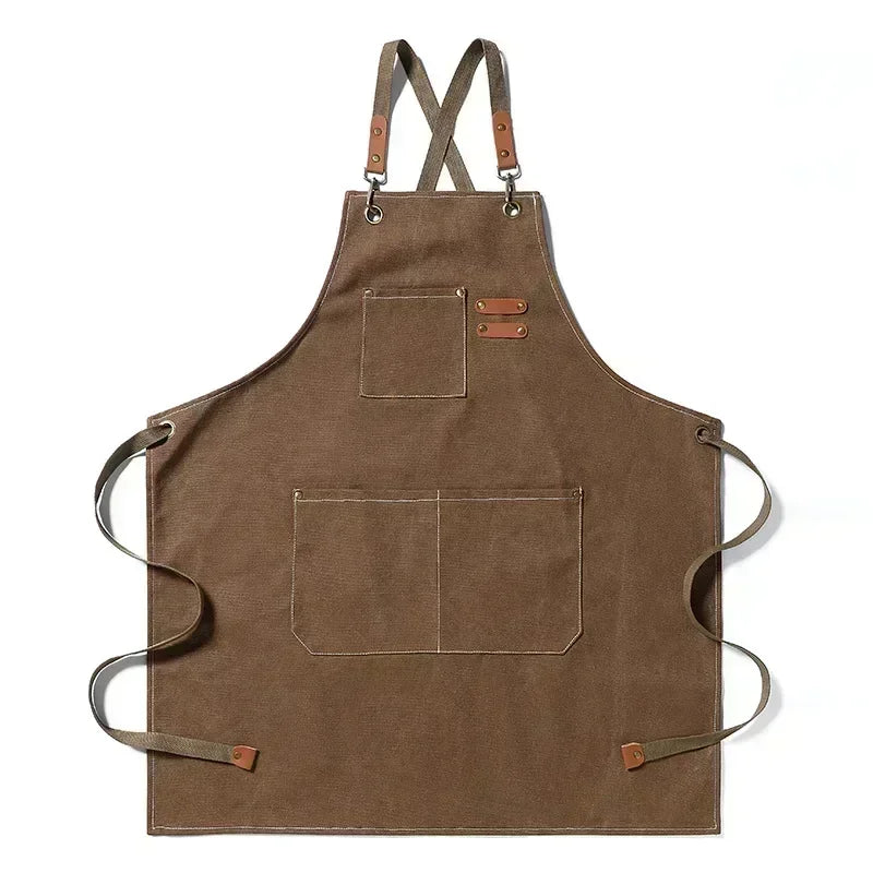 Canvas Apron Unisex Chef Kitchen Workwear Pockets Adjustable Fit - Image 9