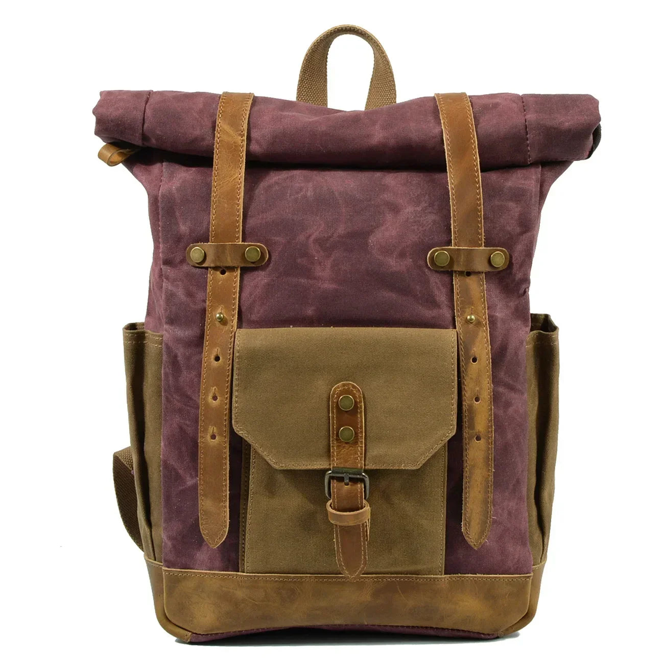 Men's Military Roll-Top Canvas Travel Hiking Laptop Backpack - Image 12