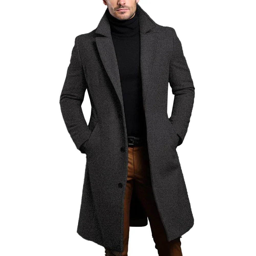 Men's Sleek Winter Lapel Button Slim Long Coat