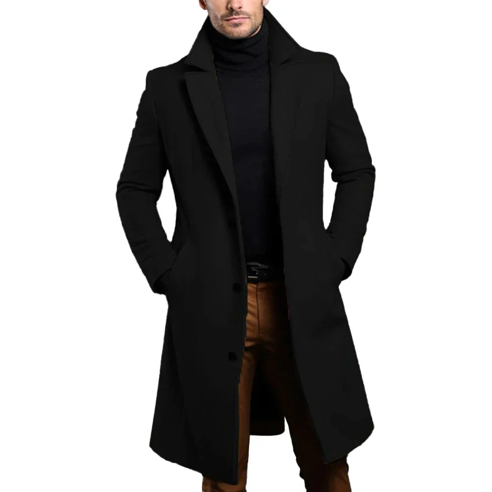 Men's Sleek Winter Lapel Button Slim Long Coat