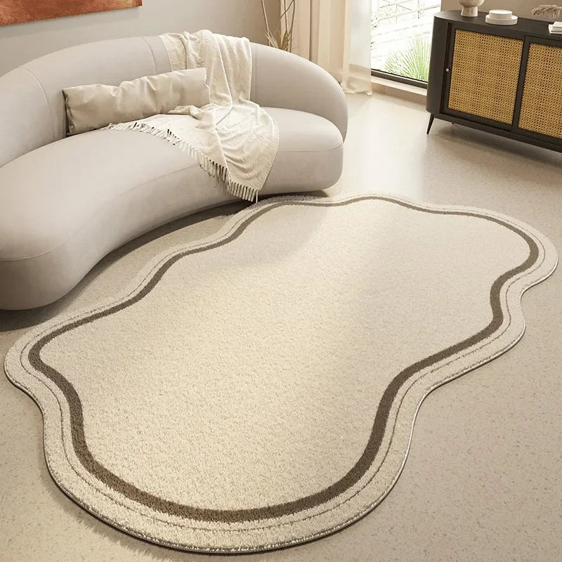 Irregular Shaped Rug Cream Non Slip Soft Area Carpet - Image 3