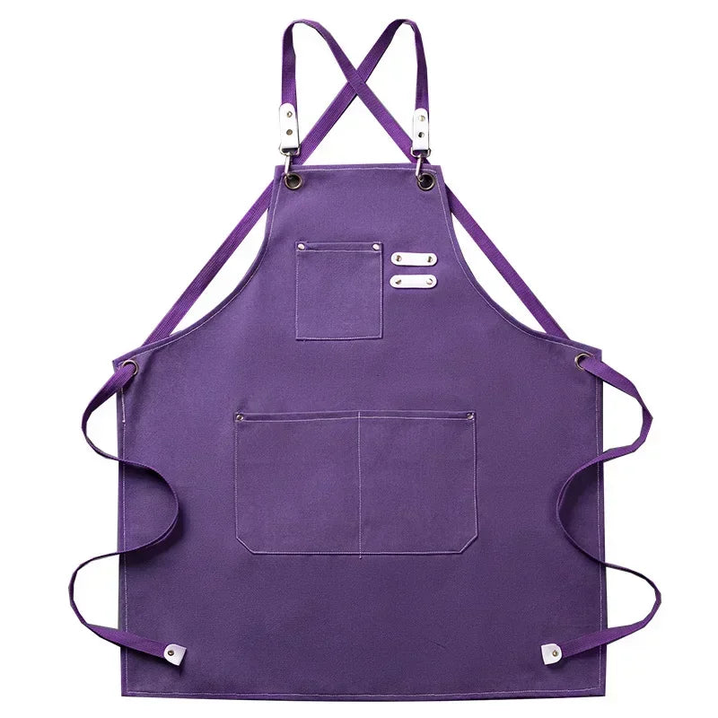 Canvas Apron Unisex Chef Kitchen Workwear Pockets Adjustable Fit - Image 11